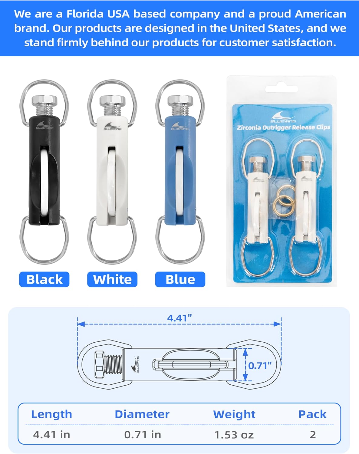 BLUEWING 2pcs Upgraded Zirconia Outrigger Release Clips UV Resistance Downrigger Clips with 0-60 lbs Adjustable Tension for Trolling Fishing