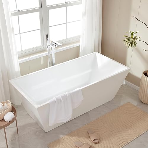 Miniatura 7 de Vanity Art Bañera independiente de acrílico blanco de 59 x 30 pulgadas  Tina de remojo de diseño contemporáneo con desbordamiento de drenaje