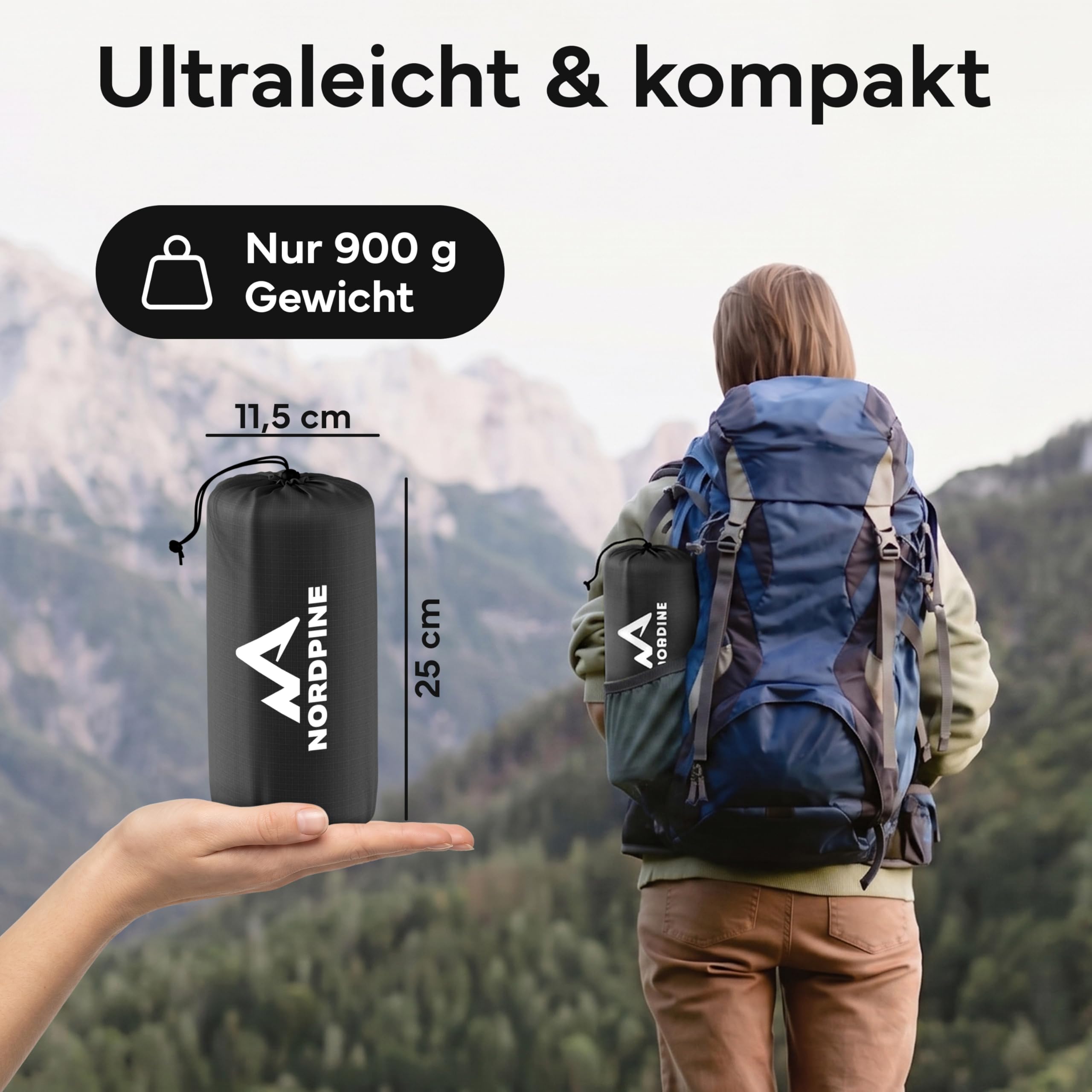 NEOLYMP NORDPINE Isomatte Camping - Integrierte Fußpumpe, Aufblasbar, 10 cm Dick - 200x70 cm, Ultraleicht 0,9 kg, Packmaß 25x12 cm - Aufblasbare Isomatte Luftmatratze Schlafmatte (Schwarz)