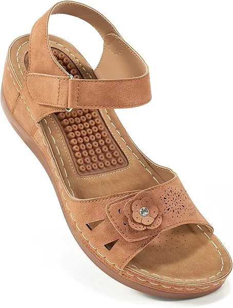 FUDYNMALC Sandals for Women Orthopedic Shoes: Comfortable Dressy Womens Wedge Sandal Summer Walking Wedges - Casual Platform Sandals with Adjustable Hook Loop