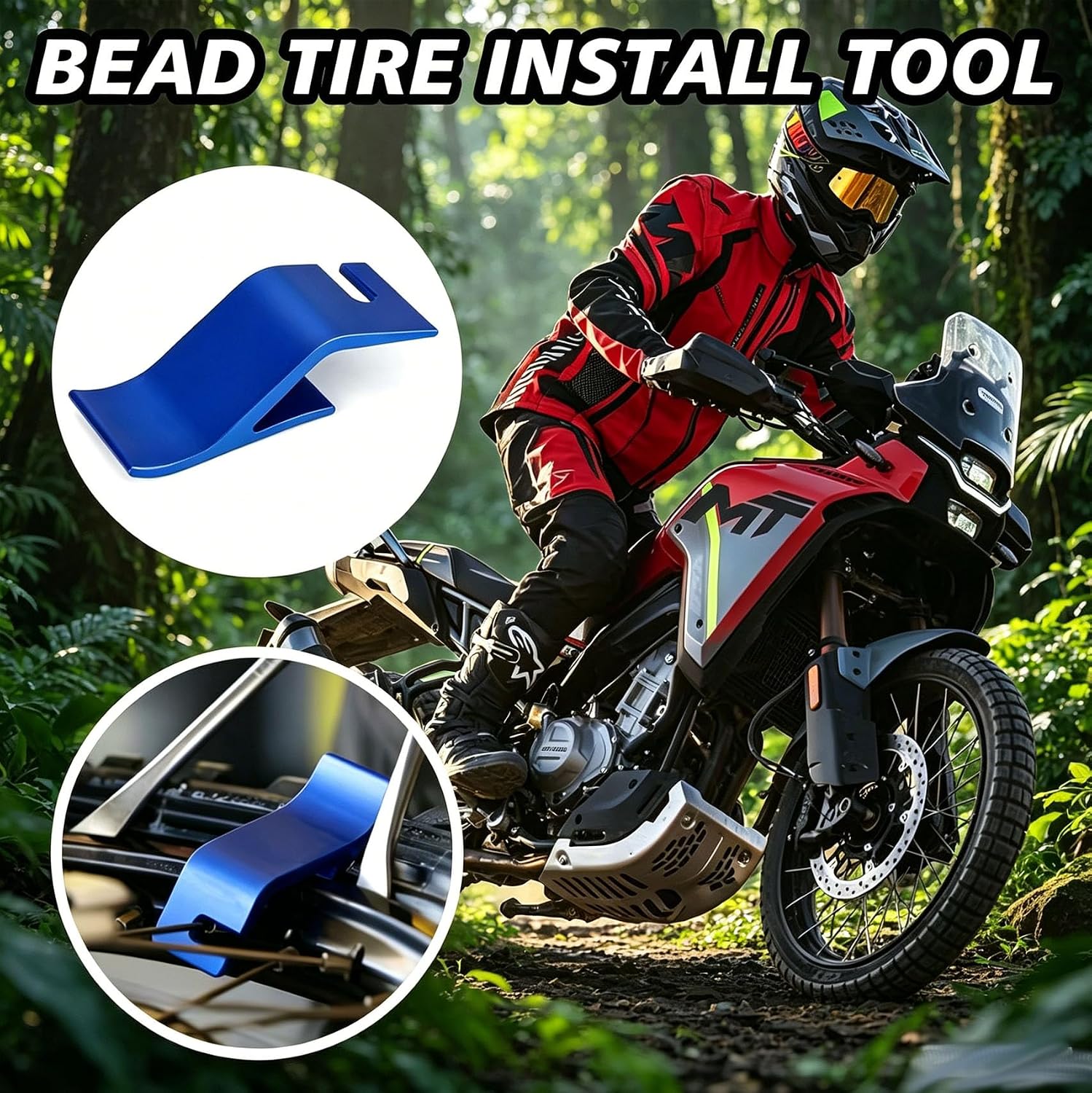 Motorcycle Tire Changing Tool Kit, Tire Bead Holder, Rim Shield Protector and Valve Core Remover Combo, Dirt Bike Tyre and Wheel Installation Changer Tool for Off Road ATV Quad Motocross