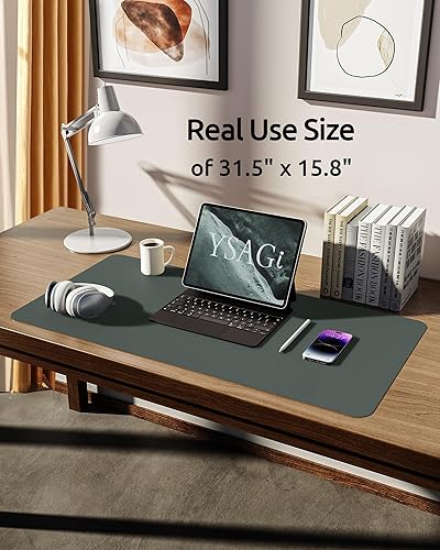 Vista 5 de YSAGi Leather Desk Protector, Office Mat, Large Mouse Mat, Non-Slip PU Leather Blotter, Laptop Desk, Waterproof Writing Pad for Office and Home