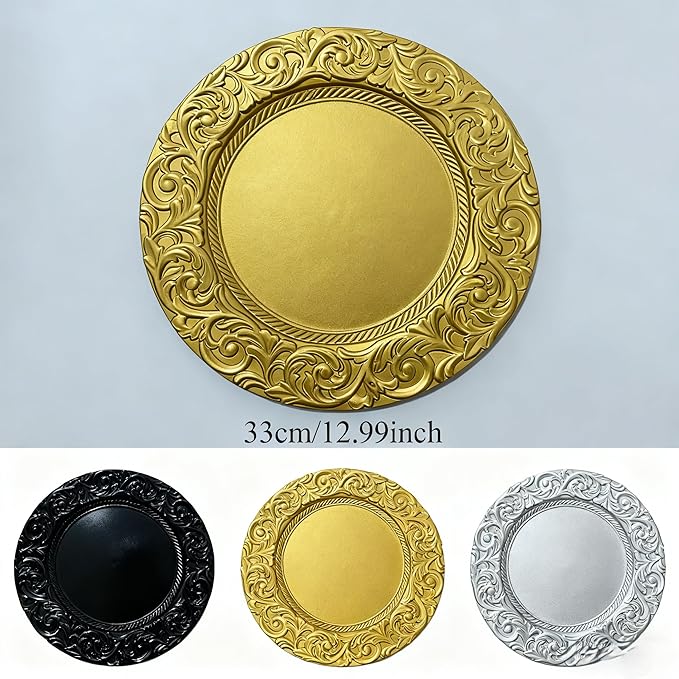 Plato cargador 13" elegante de plástico, paquete de 6, color negro miniatura 3
