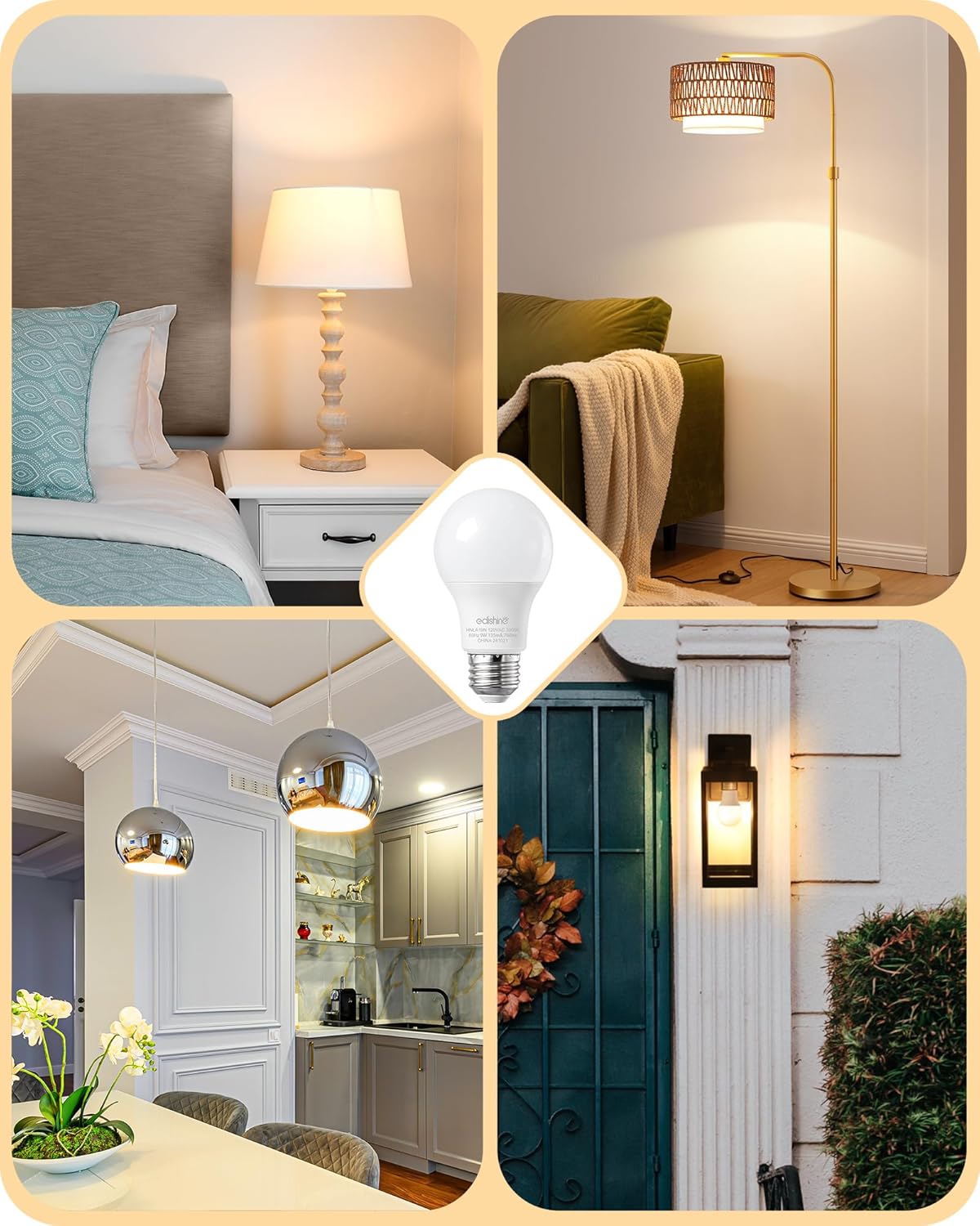 EDISHINE 4-Pack A19 LED Light Bulb, 760LM, 3000K Daylight LED Light Bulbs, 9 Watt(60 Watt Equivalent), E26 Medium Screw Base, Non Dimmable, UL Listed