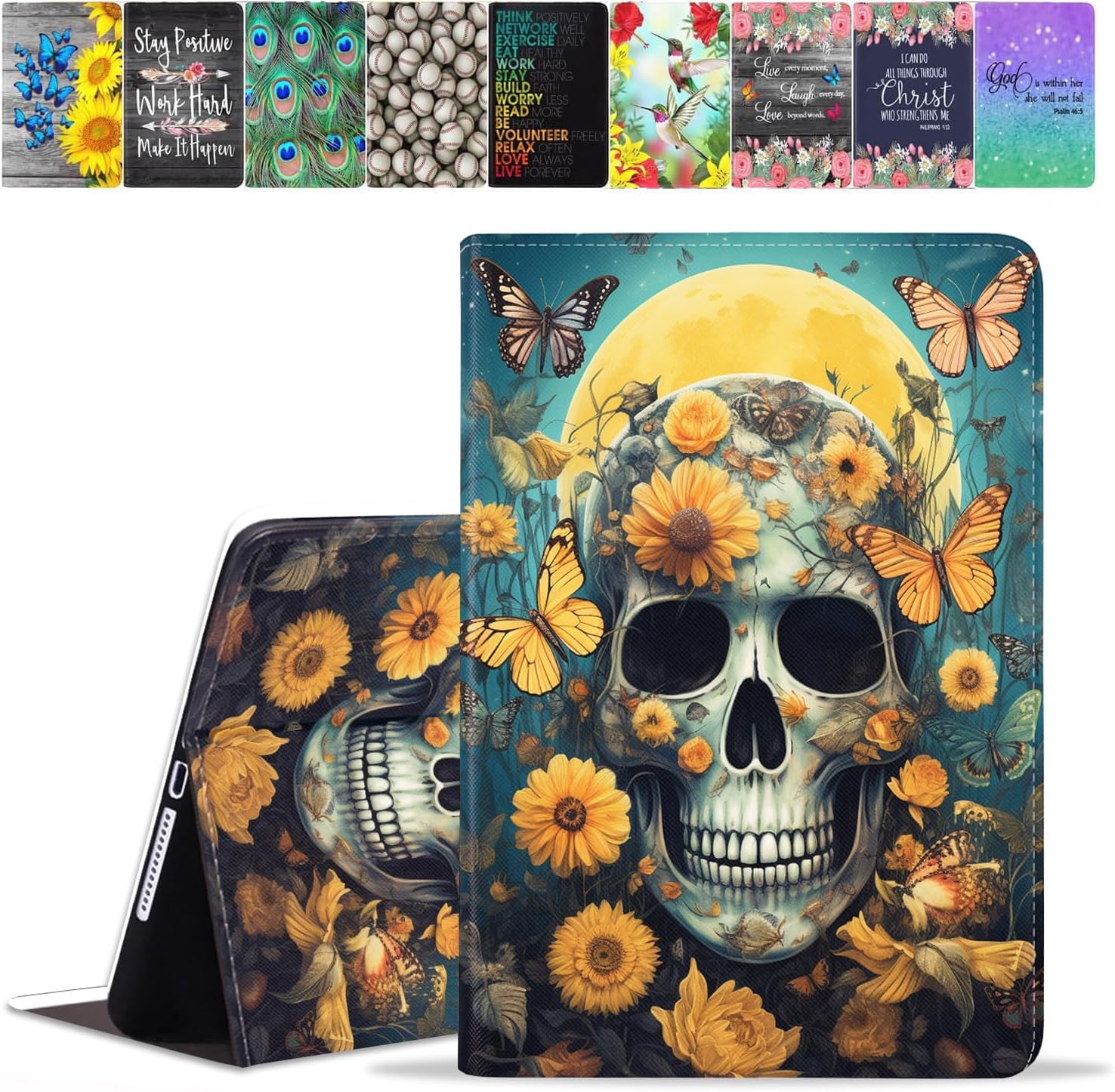 Case for iPad Mini 7 (A17 Pro) 2024 & iPad Mini 6 2021, iPad Mini 7th/6th Generation 8.3 Inch Case, Premium PU Leather Stand Cover with Auto Wake Sleep, Skull Butterfly Flower