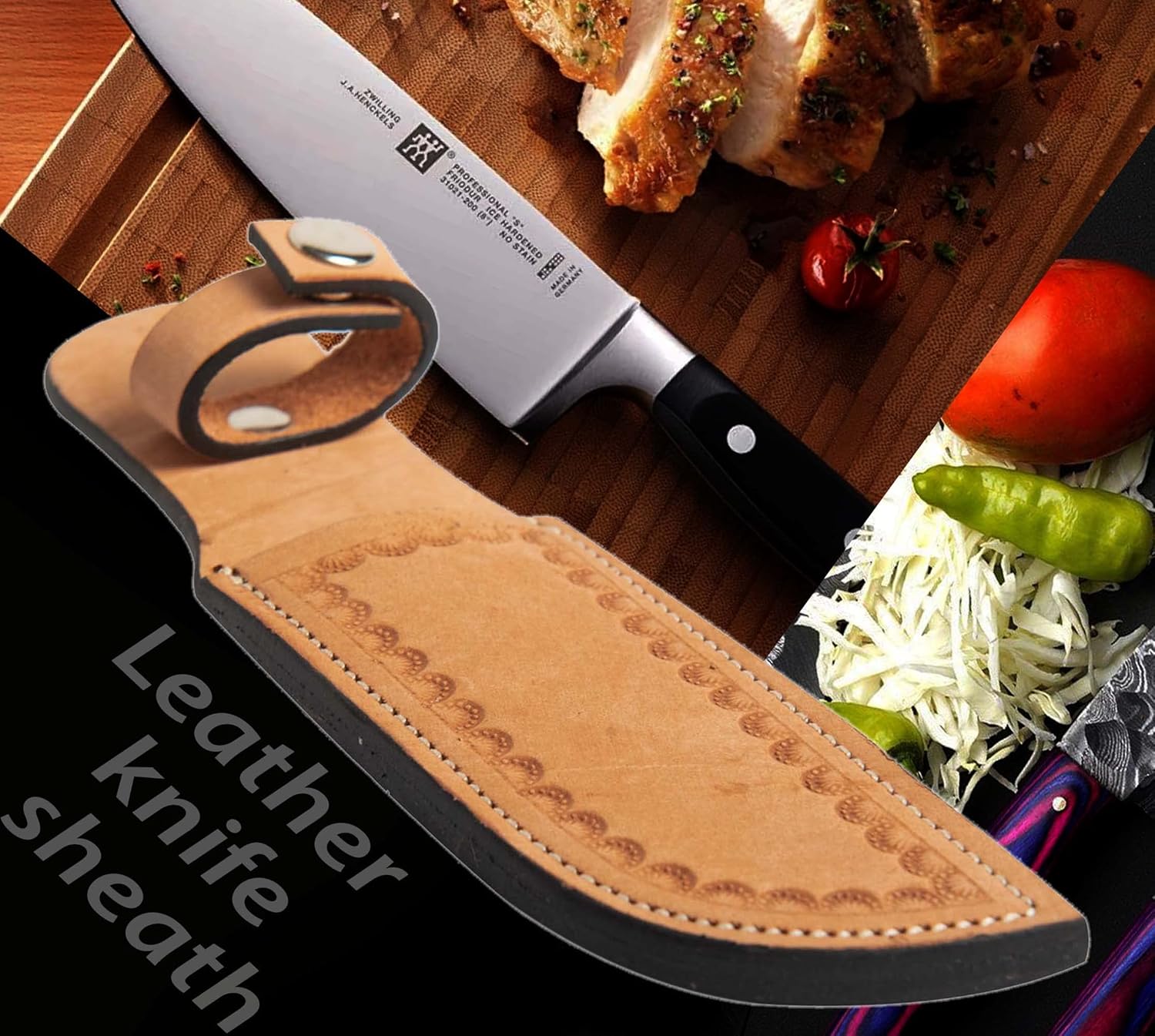 Hulara Genuine Leather Case Handmade Real Leather Knife Sheaths with Belt Loop Pocket Knife Holder for Belt 4.7" Blade Fits Knife Holster Set of 4