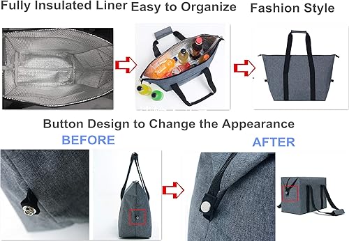 Miniatura 4 de Bolsa enfriadora reutilizable con aislamiento y cremallera superior para comestibles, bolsa térmica de espuma de aluminio gruesa para transporte de