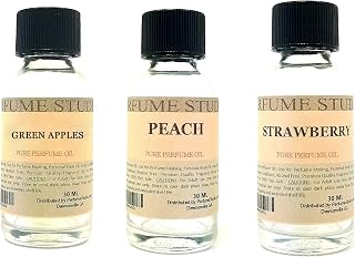 Fragrance Oil Set 3-Pk 1oz Each for Making Soaps, Candles, Bath Bombs, Lotions, Room Sprays, Colognes (Aromatic Fruity, Green Apples, Peach, Strawberry)