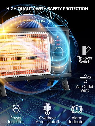 Miniatura 3 de JASUN Calentador de espacio portátil, calentador eléctrico radiante, calentamiento rápido con termostato ajustable, calentador de interior portátil