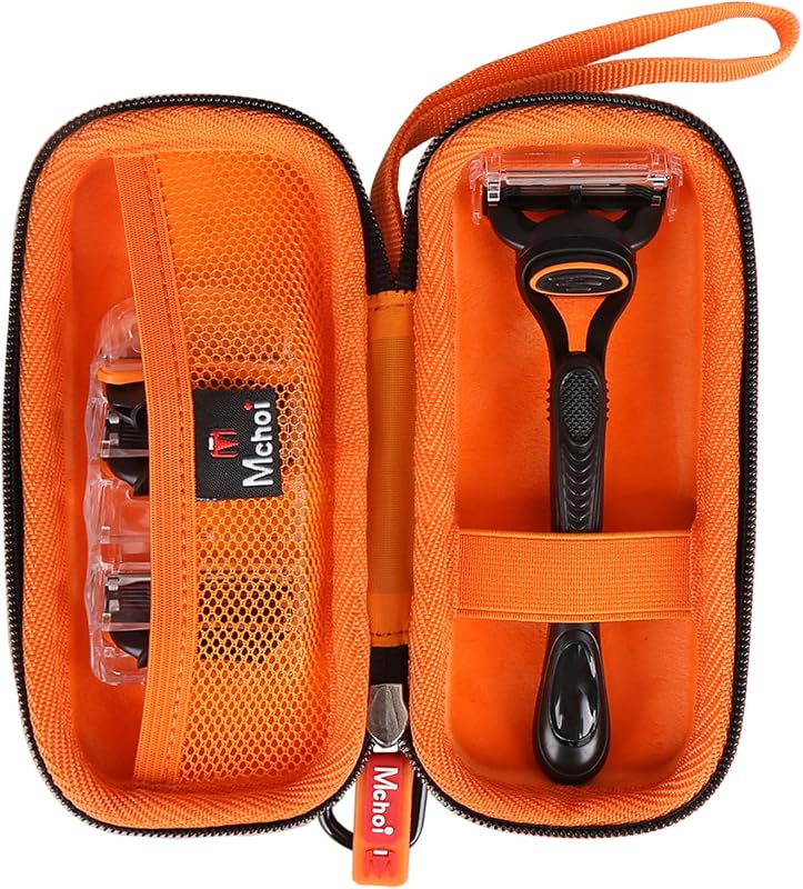Mchoi Estojo rígido para barbeador Gillette Fusion5 e Proglide Shield, preto e laranja