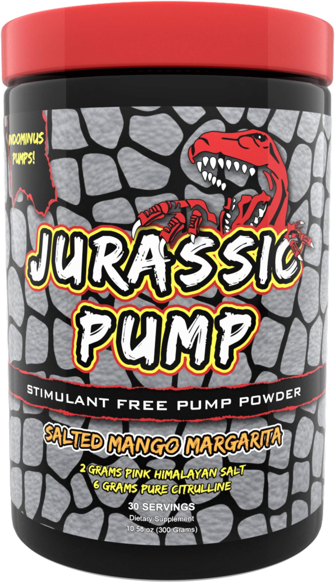 Jurassic Pump Muscle Pump Powder - Non-Stimulant, Nitric Oxide Booster Meets Sodium Pump - 6 Grams Pure Citrulline, 2 Huge Grams Pink Himalayan Salt, 30 Servings