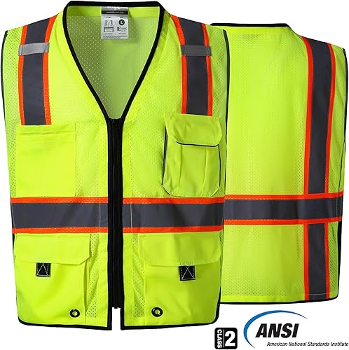 Miniatura 3 de SKSAFETY Chaleco de Seguridad de Nivel Profesional de 10 Bolsillos, Chaleco de Seguridad de Alta Visibilidad Clase 2 con Cremallera, Chaleco de Alta