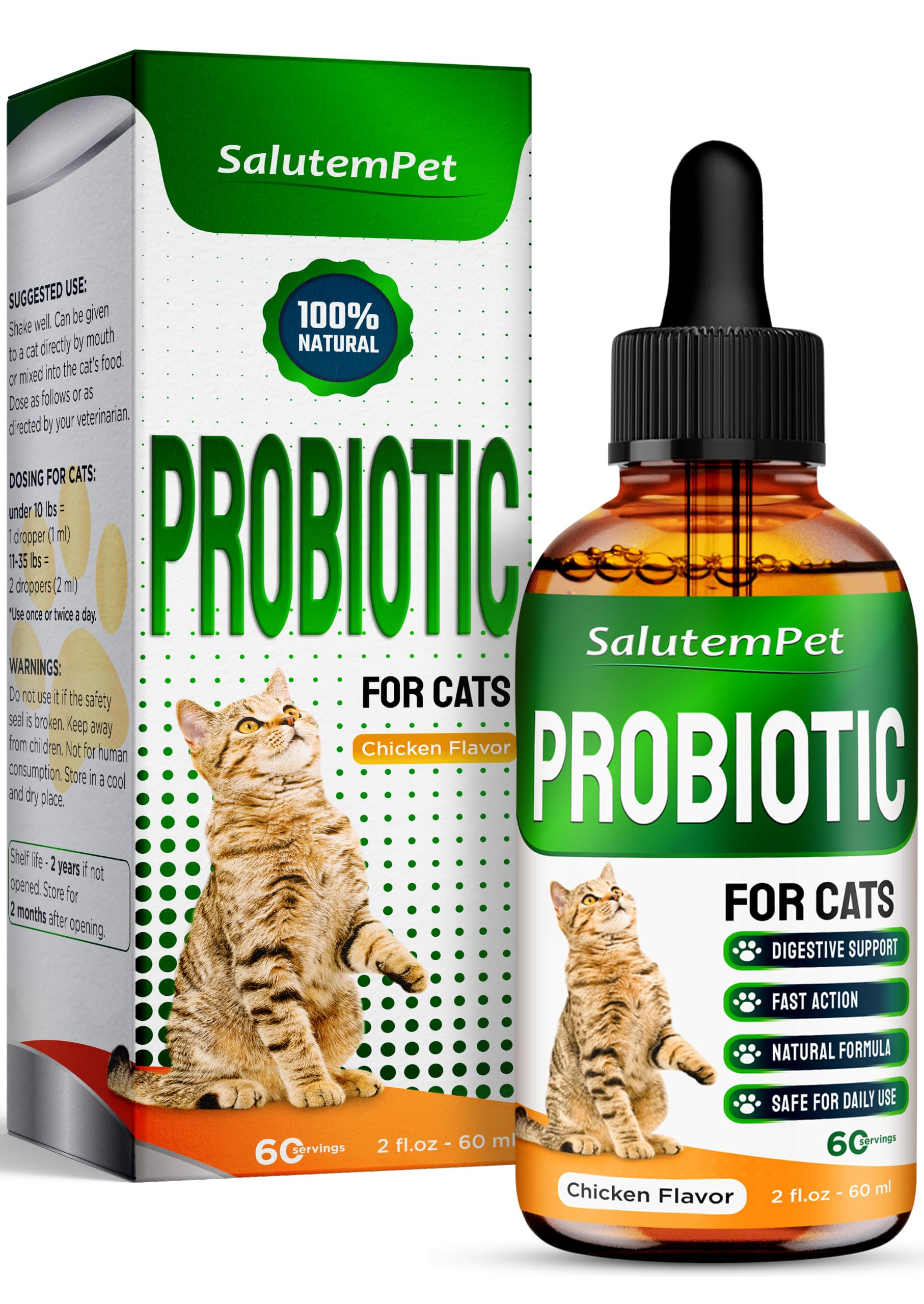 SalutemPet Cat Probiotic – Advanced Prebiotics & Probiotics for Cats Digestive Support – Enriched with Chicken Flavor