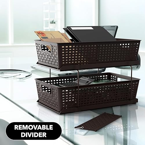 Miniatura 10 de Simple Houseware Bandeja organizadora de baño de 2 niveles, cajón deslizante extraíblealmacenamiento debajo del fregadero, marrón