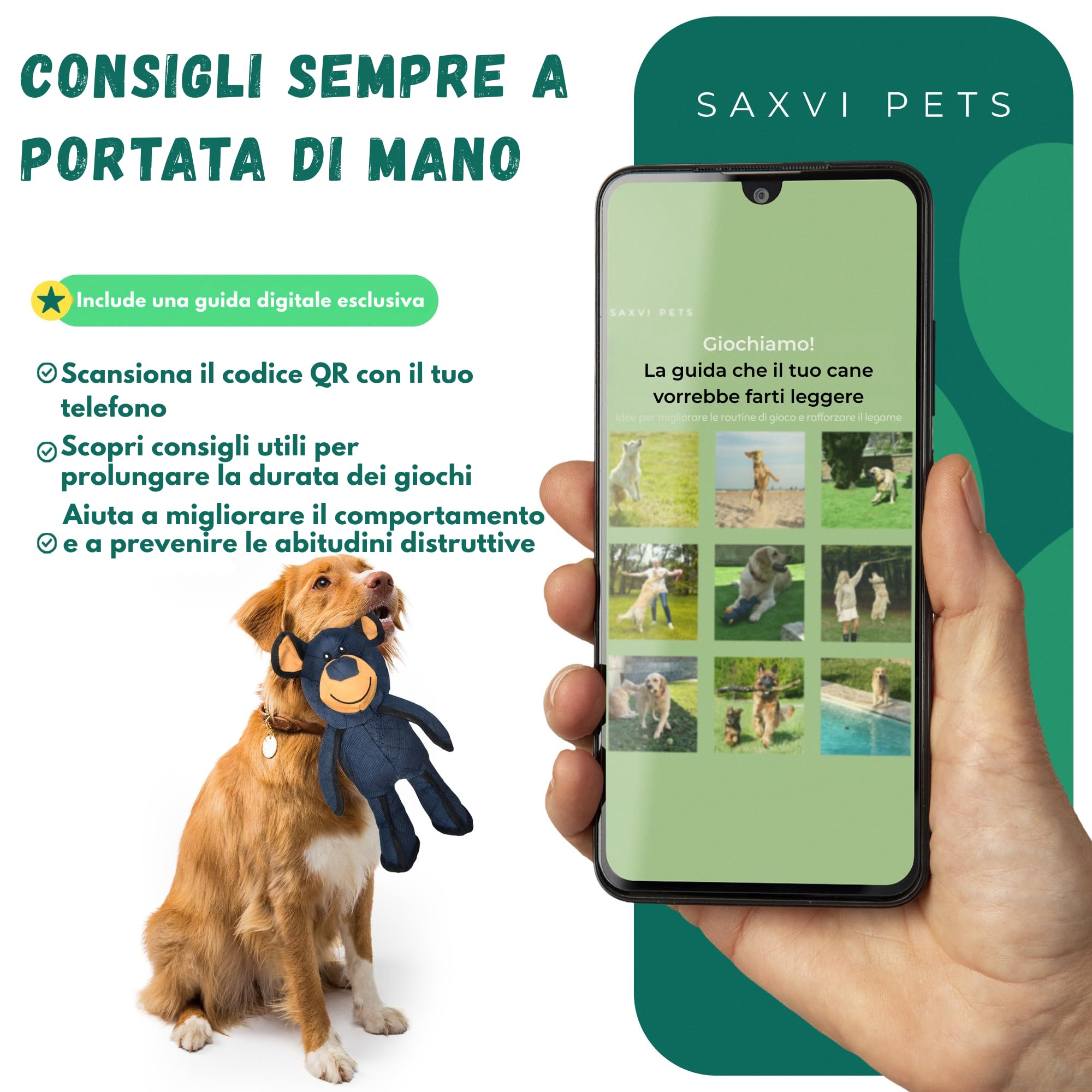 Pets Pack Robustes Spielzeug und Beißring aus Holz, für mittelgroße und große Hunde, sicheres Spielen und natürliches Kauen, inklusive Ratgeber, robustes Hundespielzeug