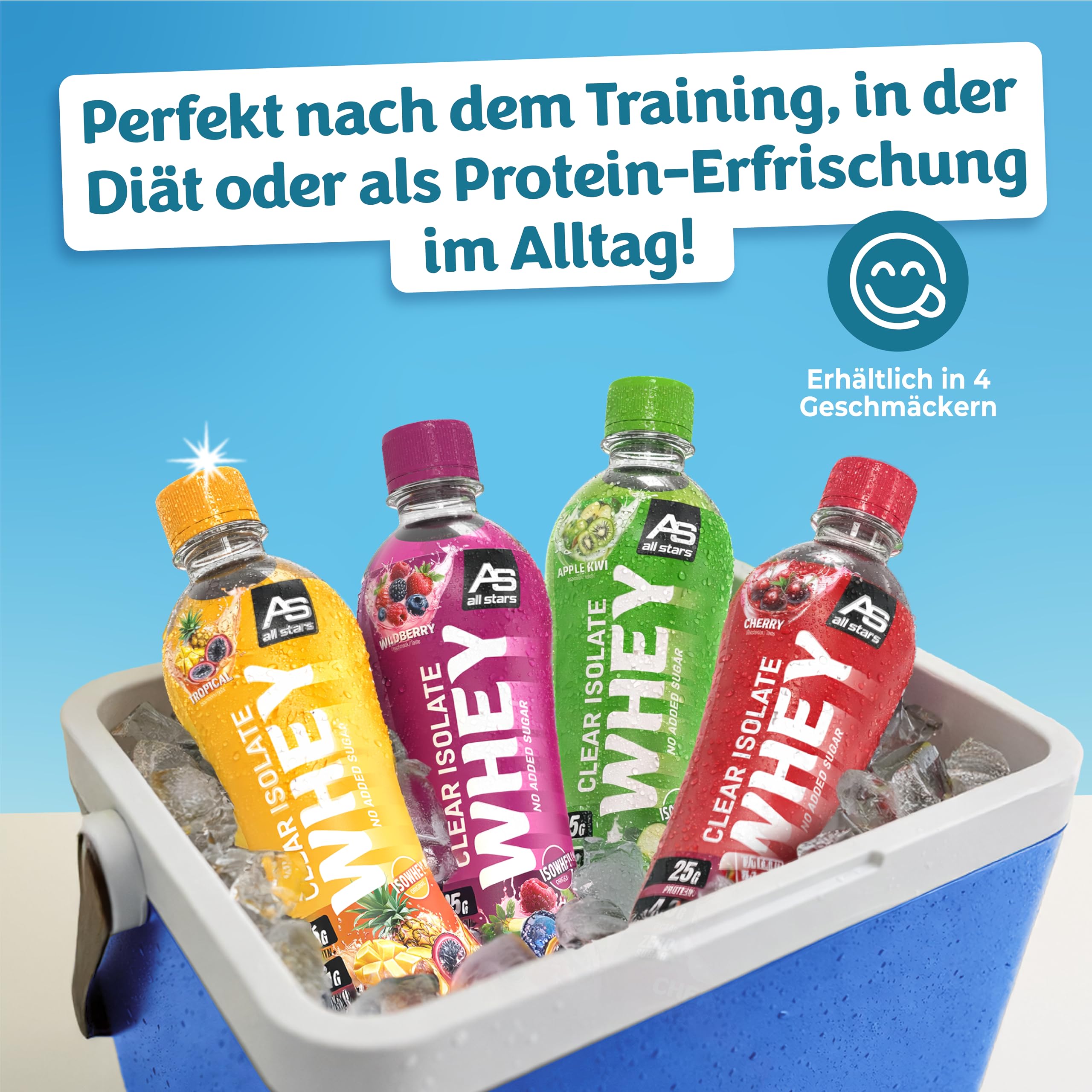 ALL STARS Clears Isolate Whey Protein Drink Fertig-Getränk 12 x 500ml Tropical- Mit ca. 25g Eiweiß & 110 kcal, Reich an hochwertigem Whey Protein Isolat