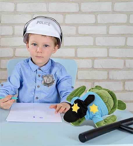 Miniatura 7 de DolliBu Juguete de peluche de oficial de policía de tortuga marina, súper suave, disfraz de policía de tortuga marina con lindo uniforme de policía