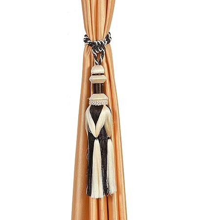 Yukany Polyester Damru Tiebacks Home Decorative Tassel Rope Tiebacks for Home Room Kitchen Door Window (Coffee & Cream, 2 Piece)