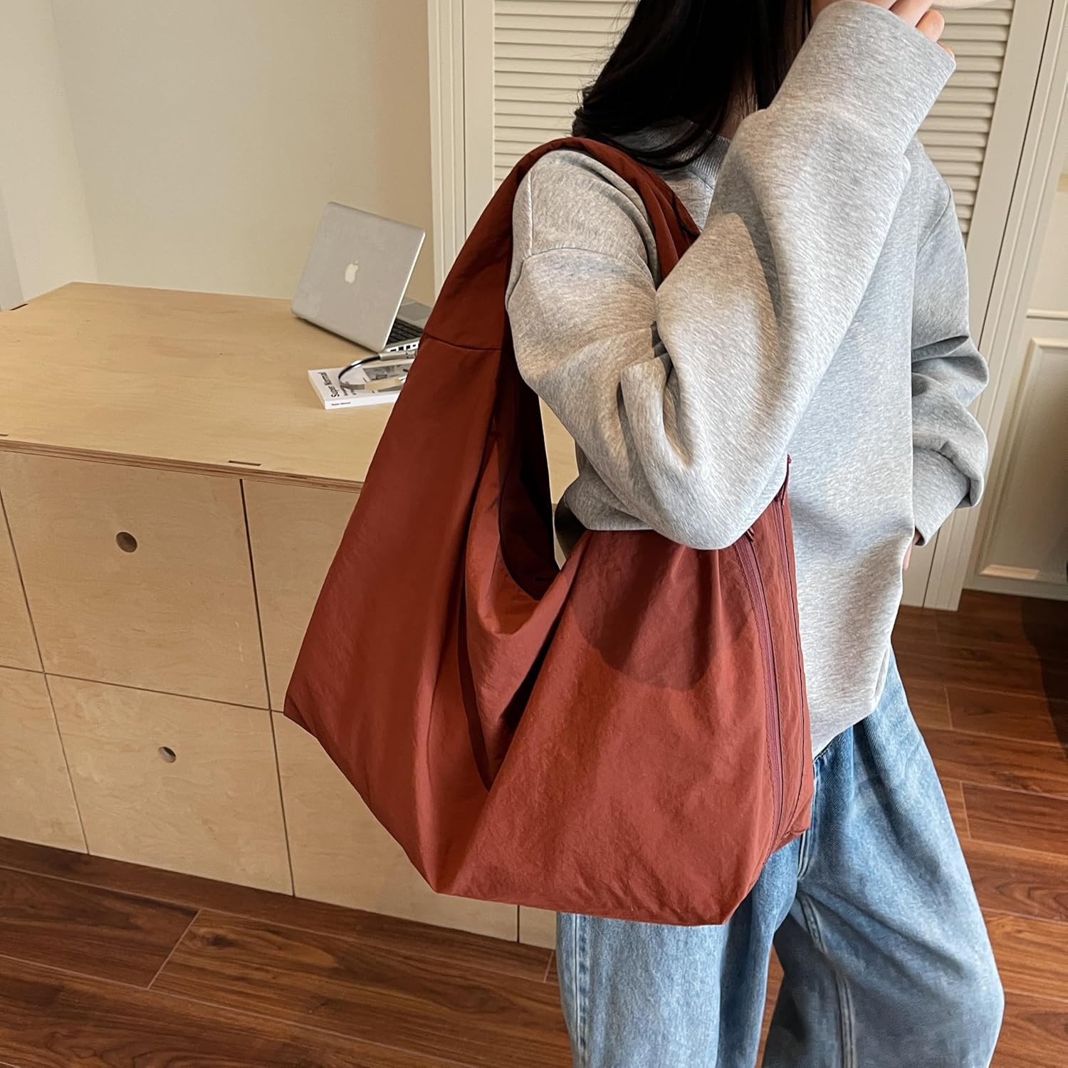 Women Solid Color Slouchy Tote Bag Large Capacity Shoulder Purse Versatile Underarm Bag Hobo Bag Travel Vacation - Image 3