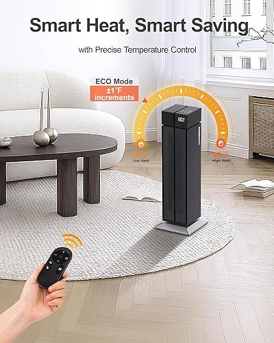 Miniatura 4 de Calentador de espacio para habitación grande, calentadores eléctricos de 25 pulgadas para uso en interiores con oscilación de 120, 3 niveles de