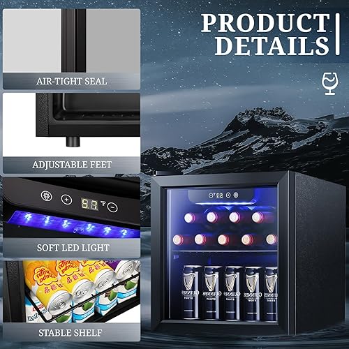 Miniatura 6 de Antarctic Star Refrigerador de vino para 12 botellas de 48 latasgabinete para bebidas, mini refrigerador de bajo ruido, puerta de vidrio