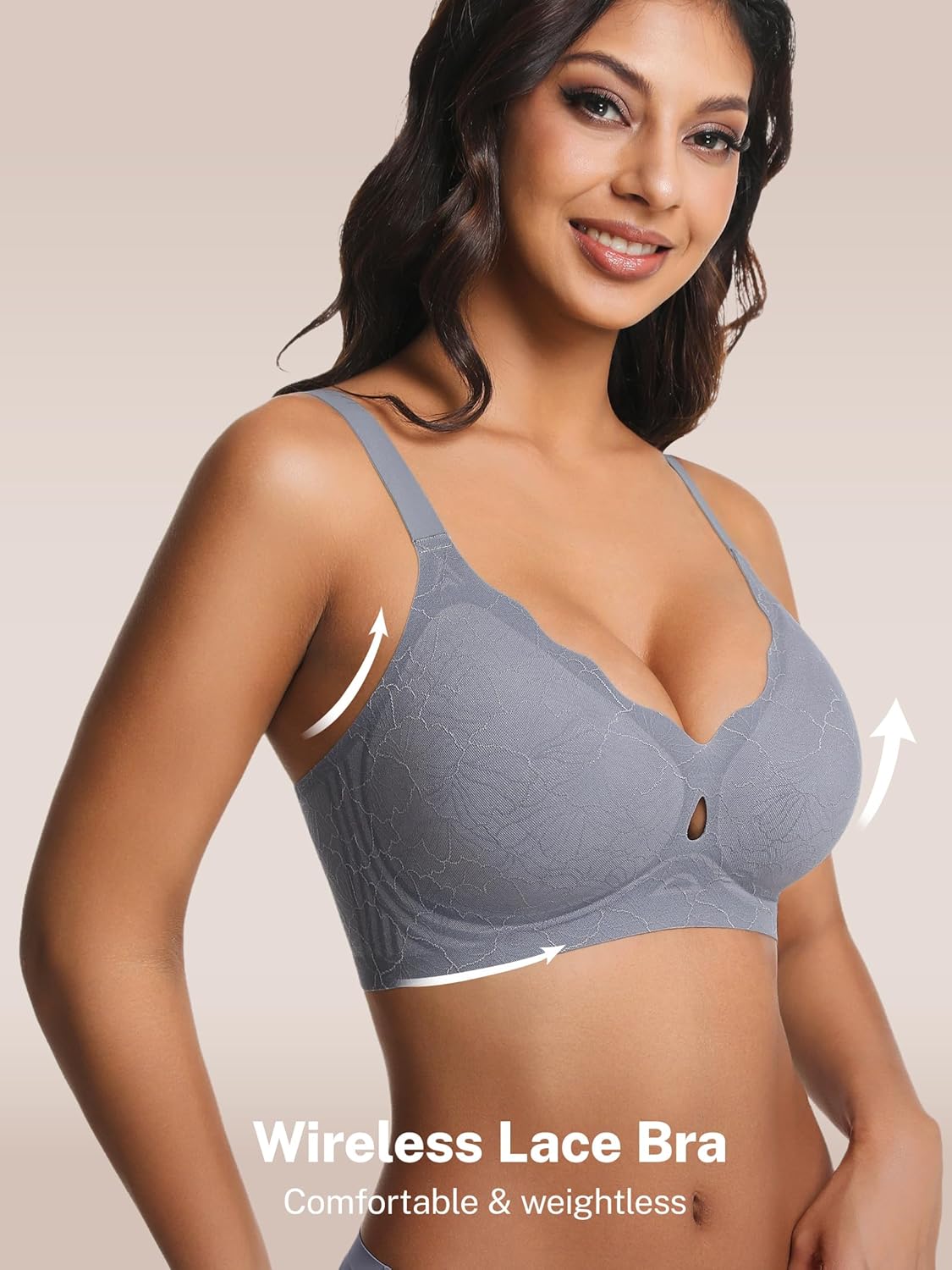 habibee Jelly Bra for Women No Underwire Push Up Scalloped Lace Bra Supportive Wireless Seamless Bras Full Coverage Bralettes - Image 5