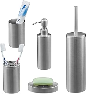 Relaxdays 10038847 5-Piece Bathroom Set Brushed Stainless Steel Complete Bathroom Furniture Modern Silver
