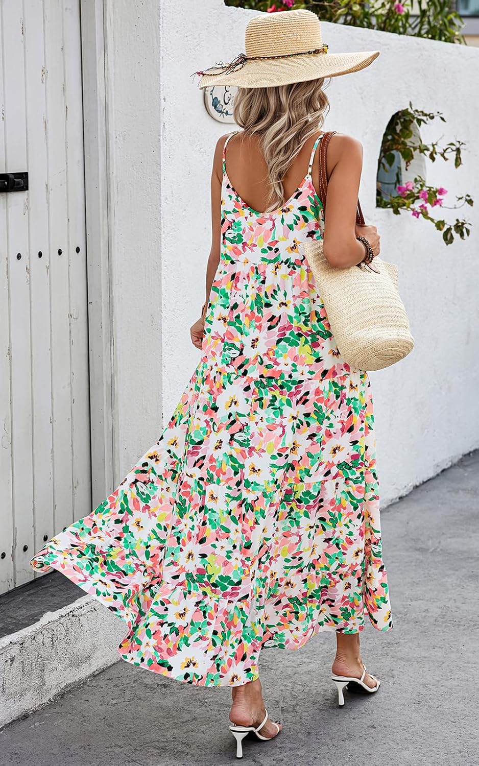PRETTYGARDEN Women Summer Dresses 2026 Spaghetti Strap Scoop Neck Floral Maxi Dress Flowy Boho Long Sundress with Pockets - Image 7