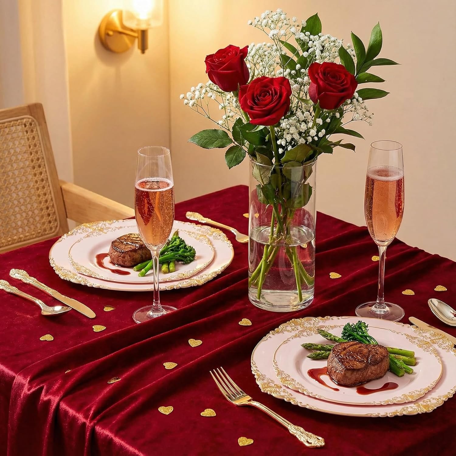 125PCS Pink and Gold Plastic Plates - Pink Disposable Plates - Vintage Plate with Gold Plastic Silverware Set for 25 Guests for Weddings Baby Shower Parties - Image 7