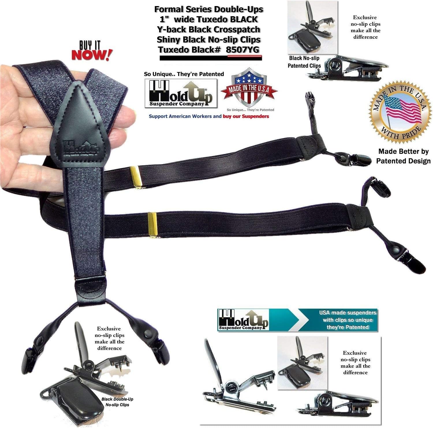 Hold-Up Suspender Double-Up Style 1 1/2" Wide Satin Finish Dress Suspenders for Men with the USA patented No-Slip clips - Image 2