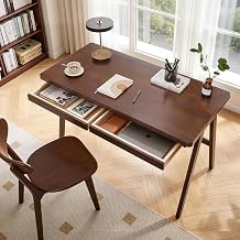 Solid Wood Computer Desk with Drawers, Walnut