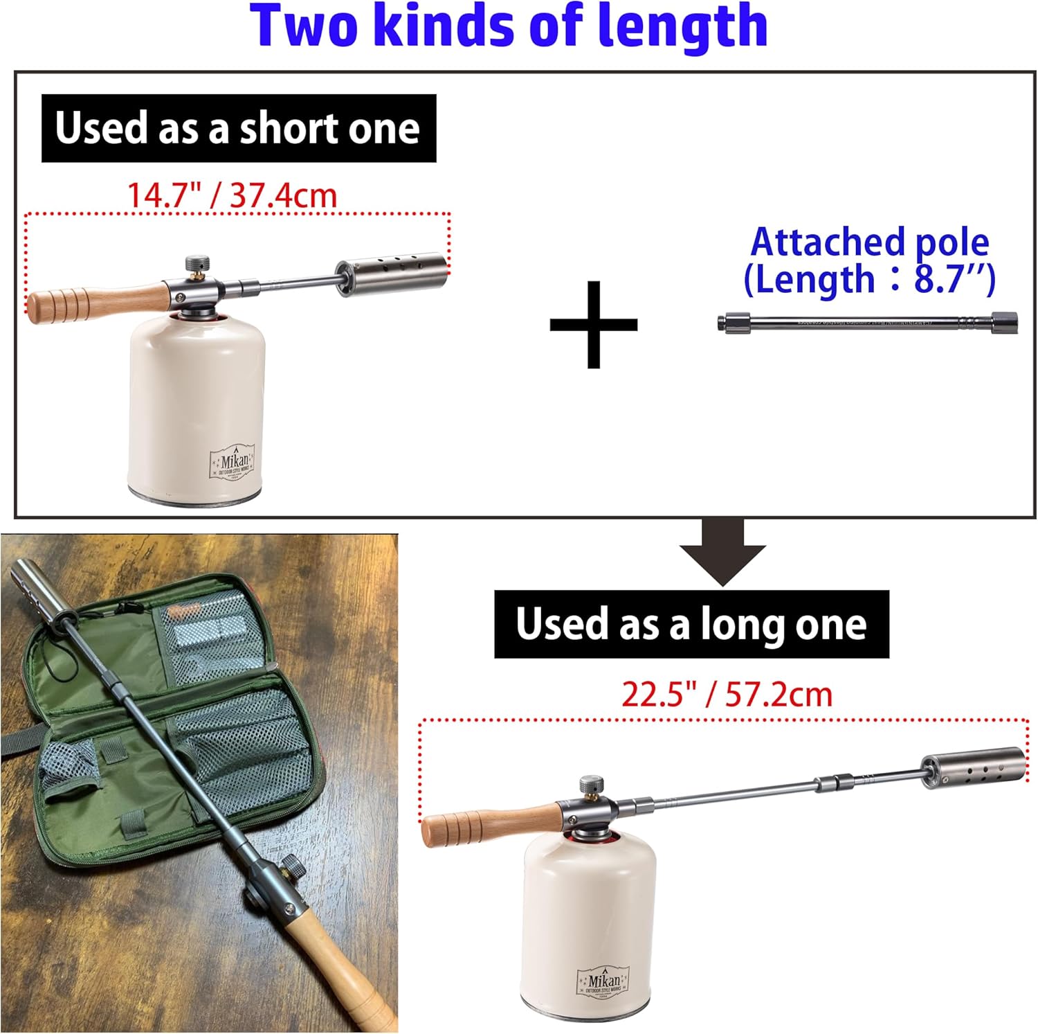 CAMPINGMOON Camping Grill Torch Dual Fuel Head Flame Adjustable for Charcoal Starter with Storage Case MT-3955/I-1010 (Propane + Isobutane)