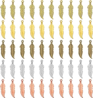 PATIKIL Feather Charm, 100Pcs Mini Feather Pendant Charm Bulk Metal Vintage Designer DIY Dream Catcher for Jewelry Making Bracelet Earring Necklace Craft Keychain, Silver Rose Gold Bronze