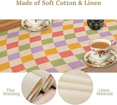 Miniatura 137 de Camino de mesa retro de los años 70, estilo vintage, abstracto, moderno, bohemio, espiral, espiral, ondas, granja, cena, camino para el hogar,