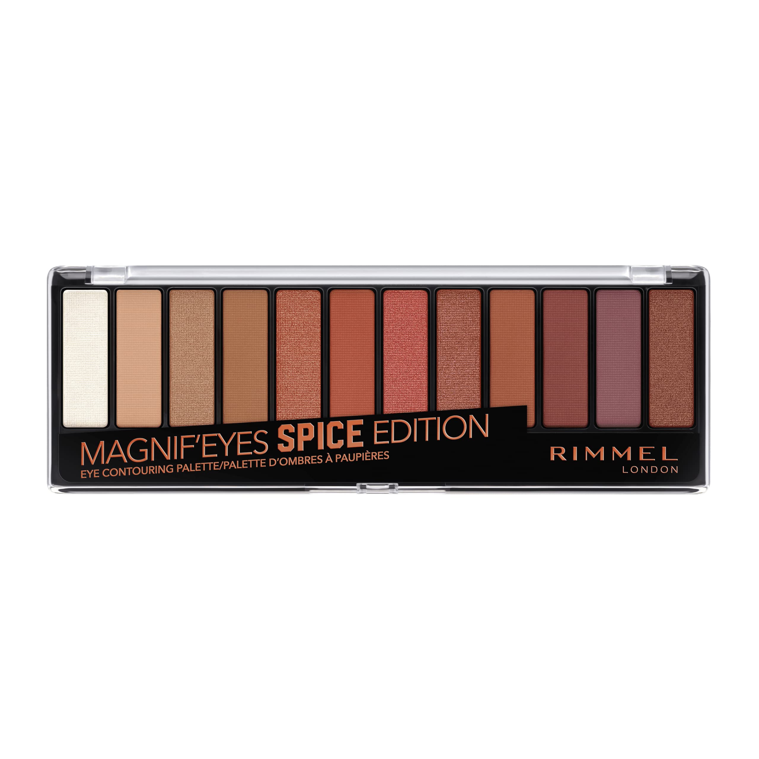 Rimmel Magnif'Eyes paletka 12 cieni do powiek, mocno napigmentowany cień do powiek, gładka konsystencja - Spice Edition