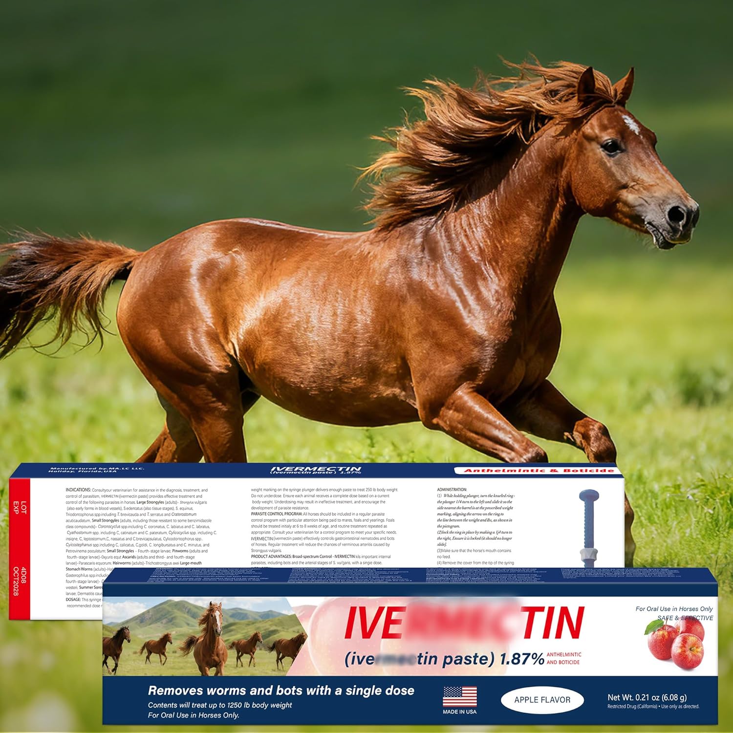 Equine Paste 1.87% – 6 Pack (6.08g) Apple Flavored Oral for Horses