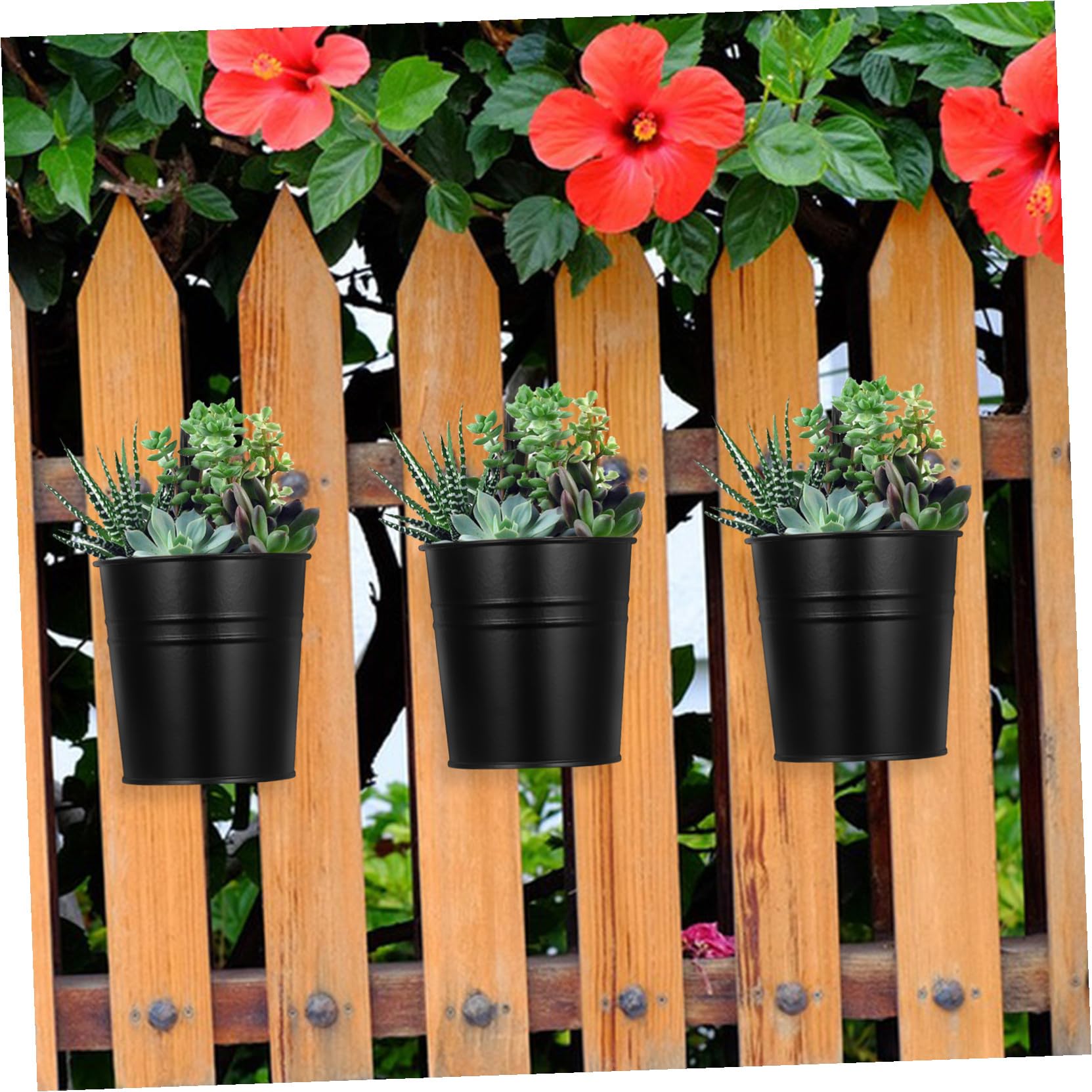 6 pezzi Vasi Sospesi in Ferro Nero con Base Portavasi da Esterno per Balcone Recinzione e Giardino Fioriere Rustiche per Piante e Felci Supporti Decorativi Appendibili