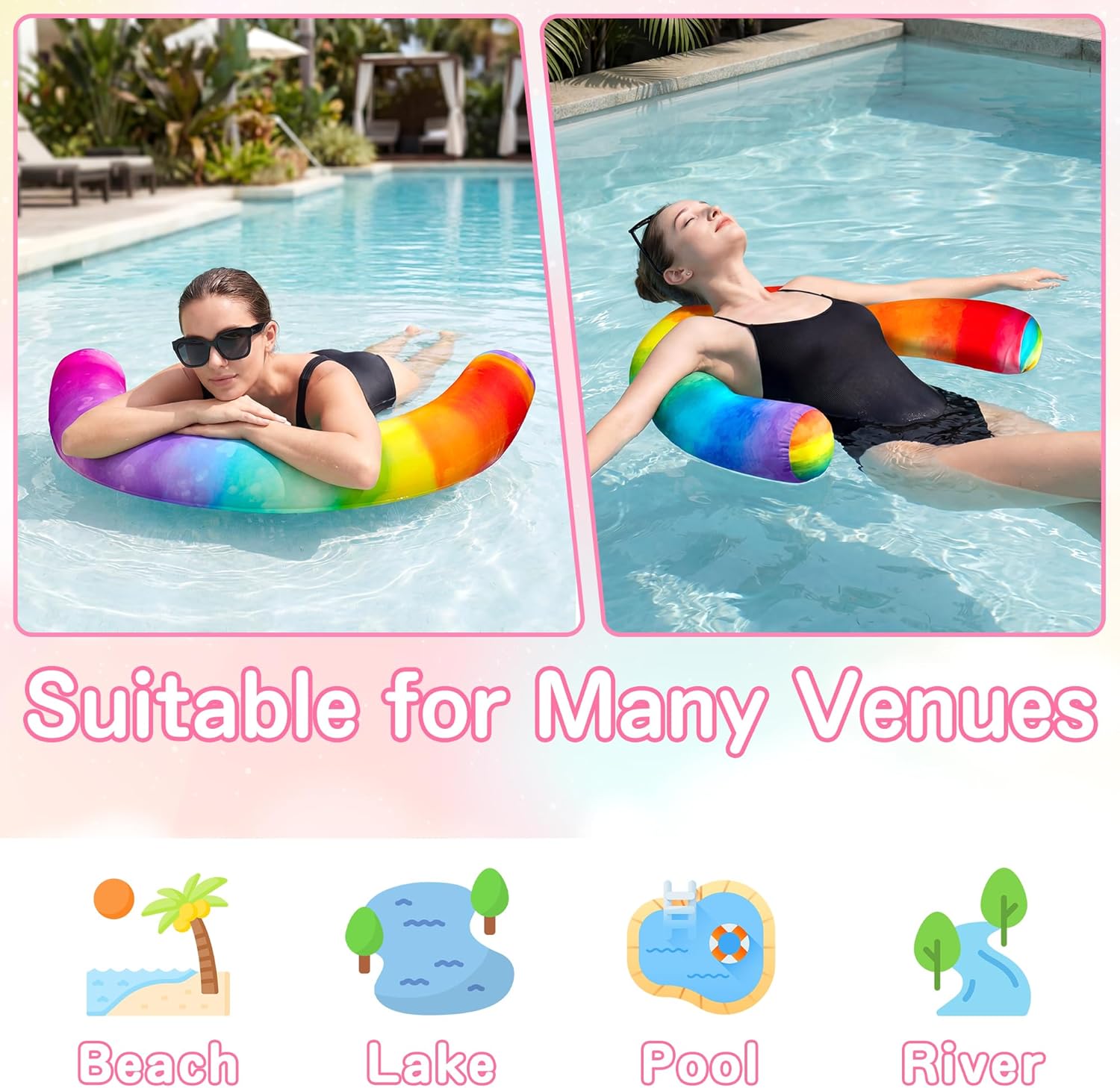FindUWill 2 Pack Curved Pool Noodles, Inflatable Fabric Covered Swimming Noodles, 37 x 19 Inches Inflatable Pool Floats Accessories for Summer Water Party