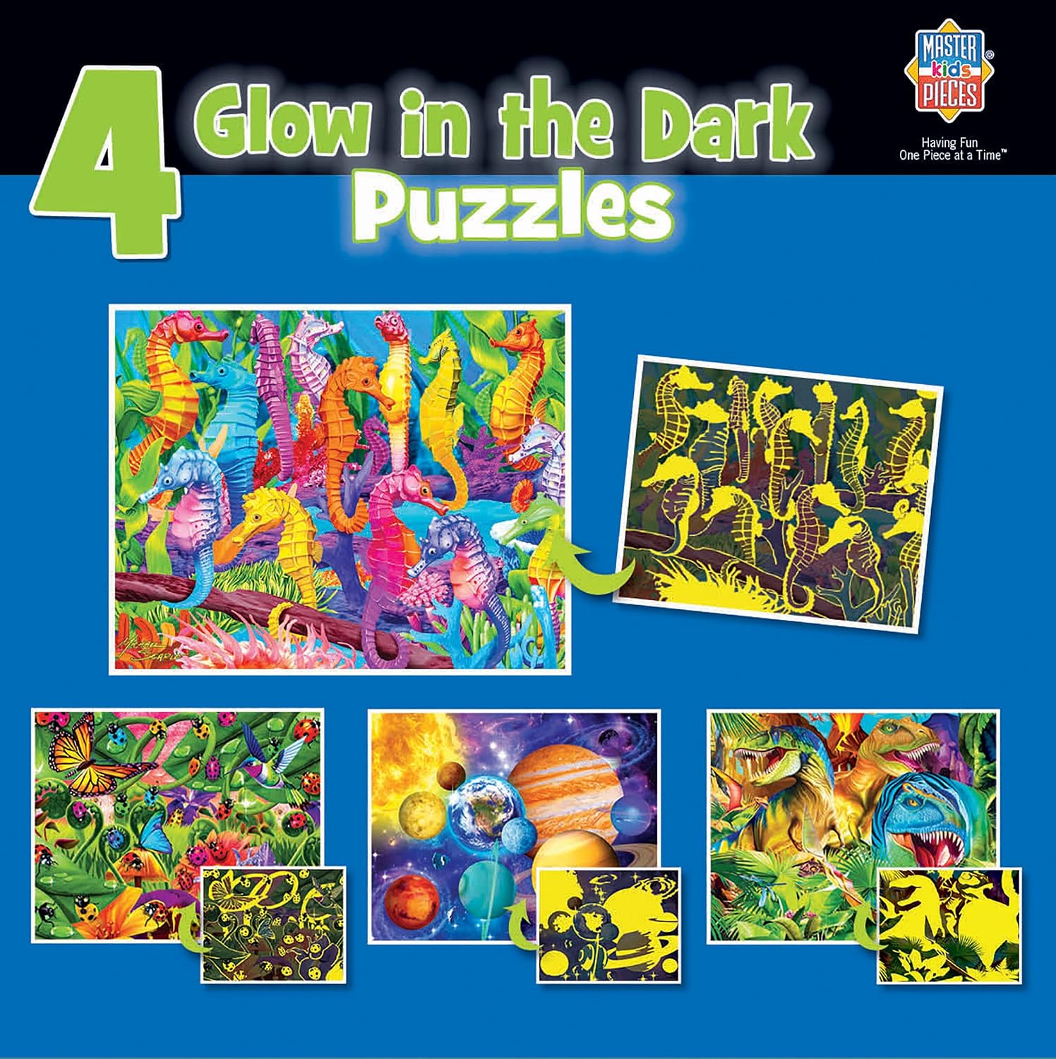 MasterPieces Glow in the Dark 4-pack Multipack 100 Piece Puzzles