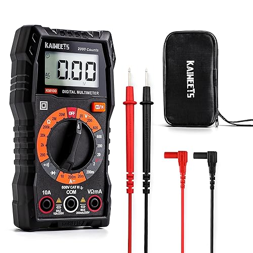 KAIWEETS Digital Multimeter with Case, DC AC Voltmeter, Ohm Volt Amp Test Meter and Continuity Test Diode Voltage Tester for Household Outlet, Automotive Battery Test (Anti-Burn with Double Fuses)