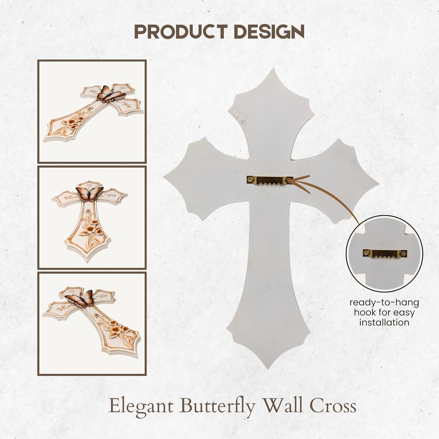 Elegant White Cross with Butterfly and Floral Design - Premium Resin Spiritual and Religious Wall Art for Living Room, Bedroom, Office or Prayer Room - Inspirational Home Decor Symbol of Love and Faith