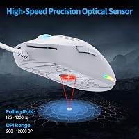 Dierya M1SE Gamer Egér - 12800 DPI Optikai Szenzor, 6 Programozható Gomb, RGB Világítás, Ergonomikus Méhsejt Kialakítás, 105g, Fehér 2