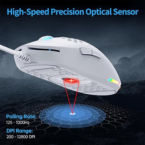 Miniatura 2 de TMKB Falcon M1SE y T68SE, mouse para juegos y teclado mecánico 60% para juegos, 12800DPI, RGB, ergonómico con interruptor rojo, blanco