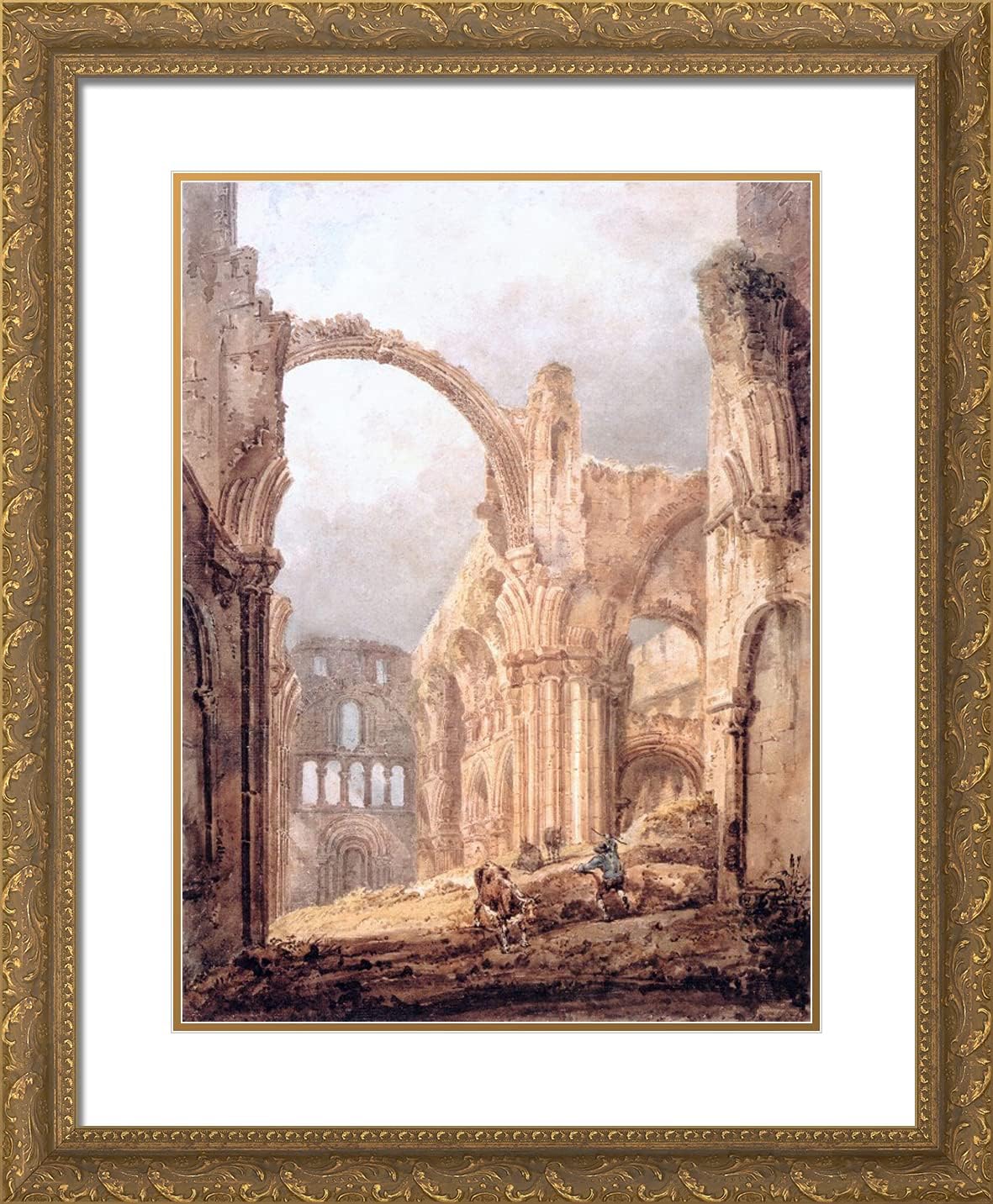 ArtDirect Girtin, Thomas 20x24 Gold Ornate Framed Art Print with Double Matting Titled: Interior of Lindisfarne Priory