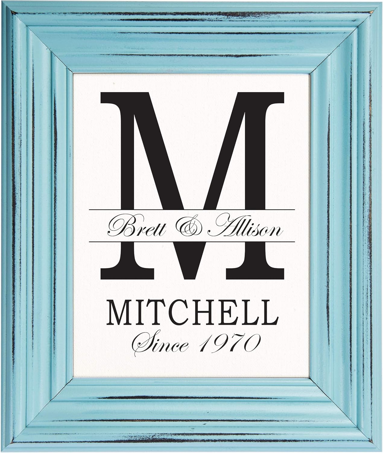 Lifesong Milestones Personalized Wall Hanging Family Monogram Photo Frame “M” - Established Date Family Name Signs for Home Decor-Family Initial Wall Decoration for living room kitchen 15”x18” (Brown)