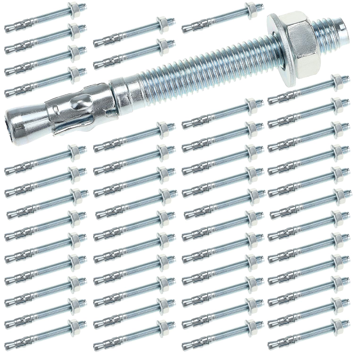 QWORK Wedge Anchor Zinc Plated Heavy Duty Fastener, 1/2 Inch x 4-1/2 Inch, 50 Pieces - Carbon Steel for Concrete Applications
