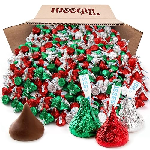 Hershey's Christmas Kisses - Caramelos de chocolate para disfrutar de las vacaciones de invierno, chocolates a granel de dulces de Navidad envueltos