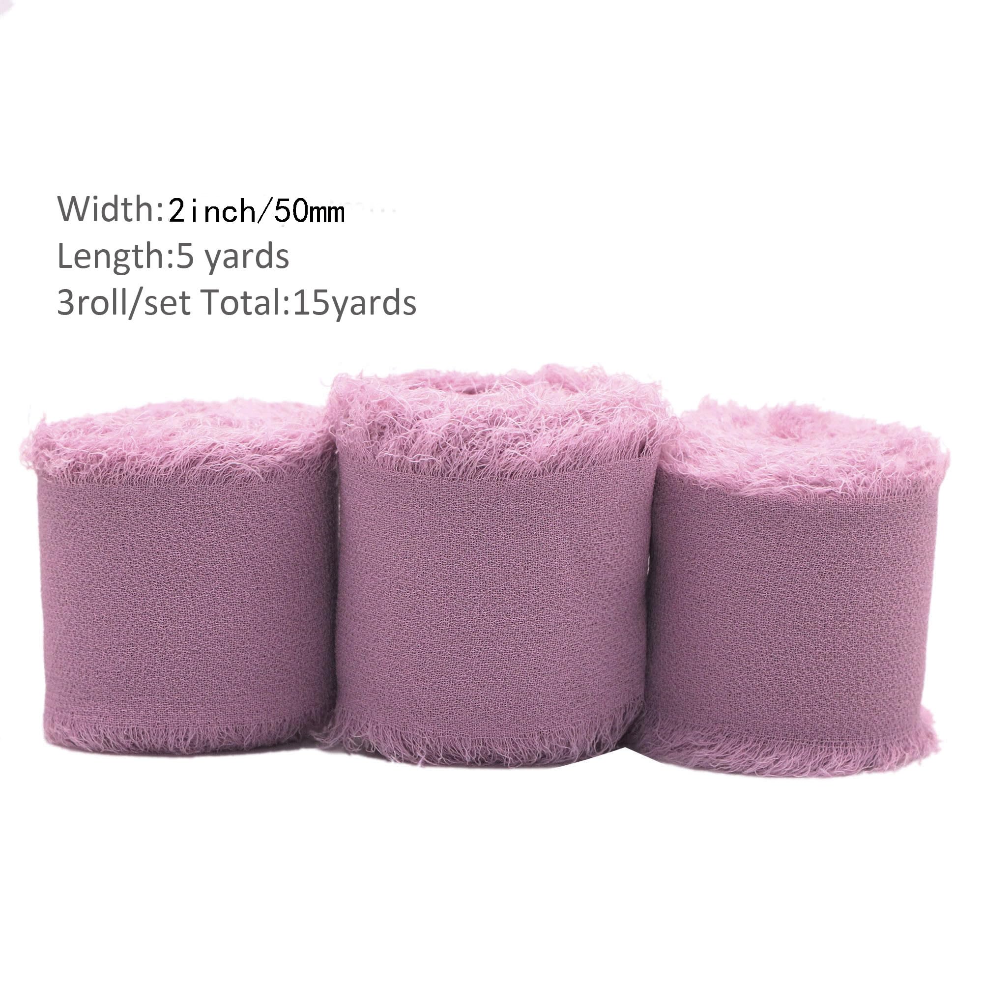 David accessories Handgefertigtes Chiffon-Seidenband, 5,1 cm x 12,7 m, ausgefranste Kanten, Bänder-Set für Hochzeitseinladungen, Brautsträuße, Geschenkverpackungen, Bastelarbeiten (Deep Rose, 5,1 cm)
