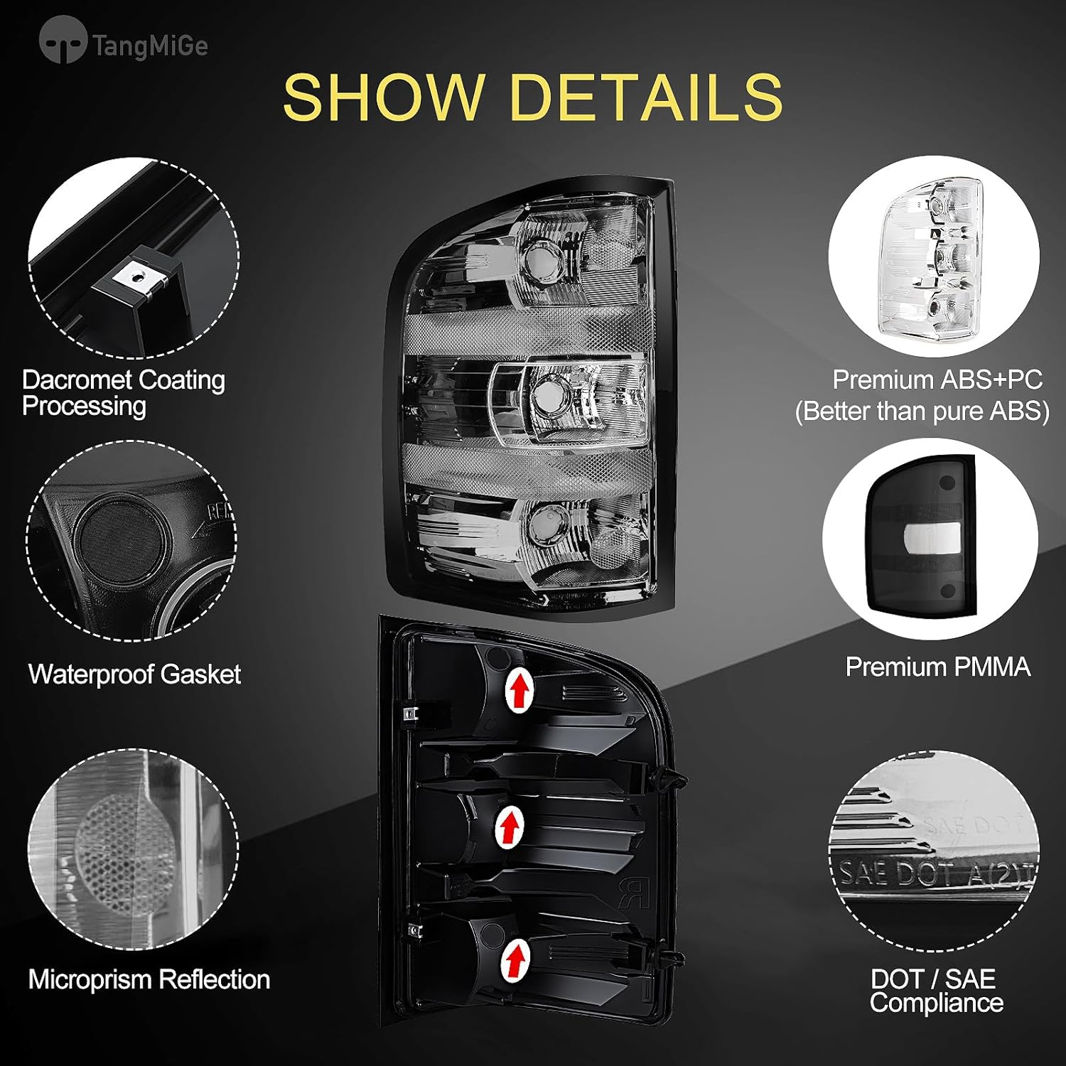 TangMiGe Tail Lights Compatible with Chevy Silverado 1500 2007-2013, Chevrolet 2500HD 3500HD 2007-2014, GMC Sierra 2500HD 2012-2014, 3500HD 2007-2014, Without Bulbs (Dark Grey)