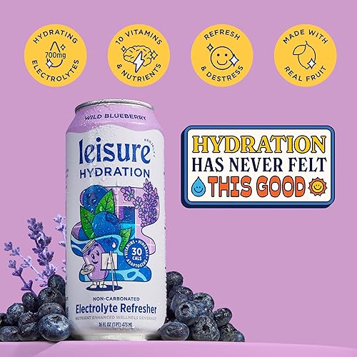 Miniatura 5 de Leisure Refrescante de electrolitos no carbonatados de hidratación, sabor a arándano silvestre, bebida de agua mejorada con bajo contenido de